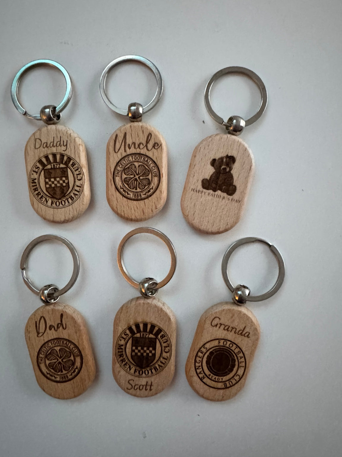 Personalised Wooden Engraved Keyrings | Custom Names, Quotes & Logos