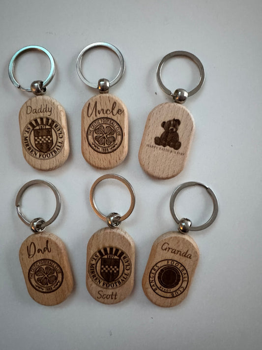 Personalised Wooden Engraved Keyrings | Custom Names, Quotes & Logos