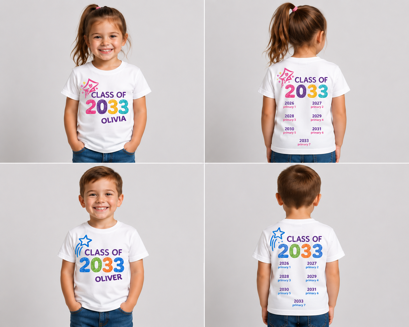 Personalised Grow With Me School T-Shirt | Primary 1–7 Handprint Keepsake | Class of 2033