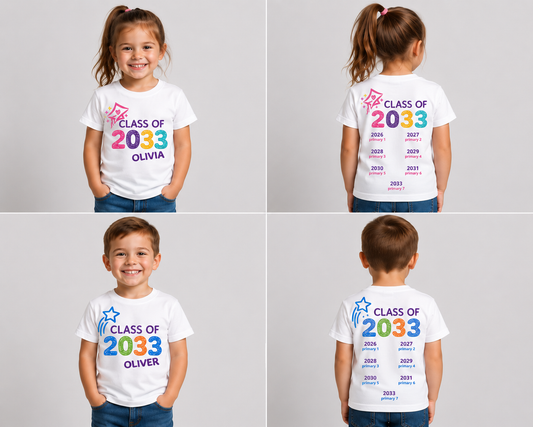 Personalised Grow With Me School T-Shirt | Primary 1–7 Handprint Keepsake | Class of 2033