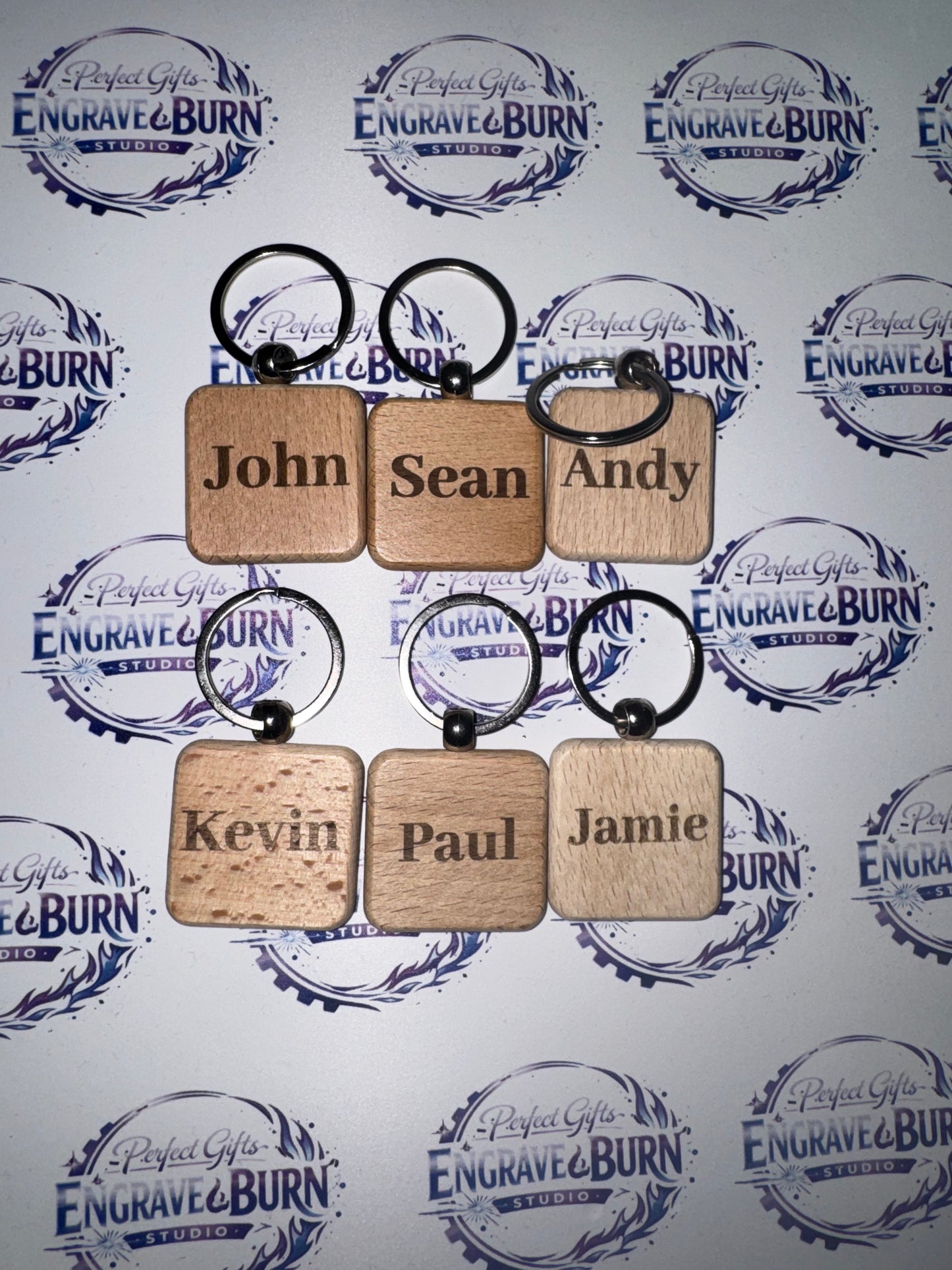 Personalised Wooden Engraved Keyrings | Custom Names, Quotes & Logos