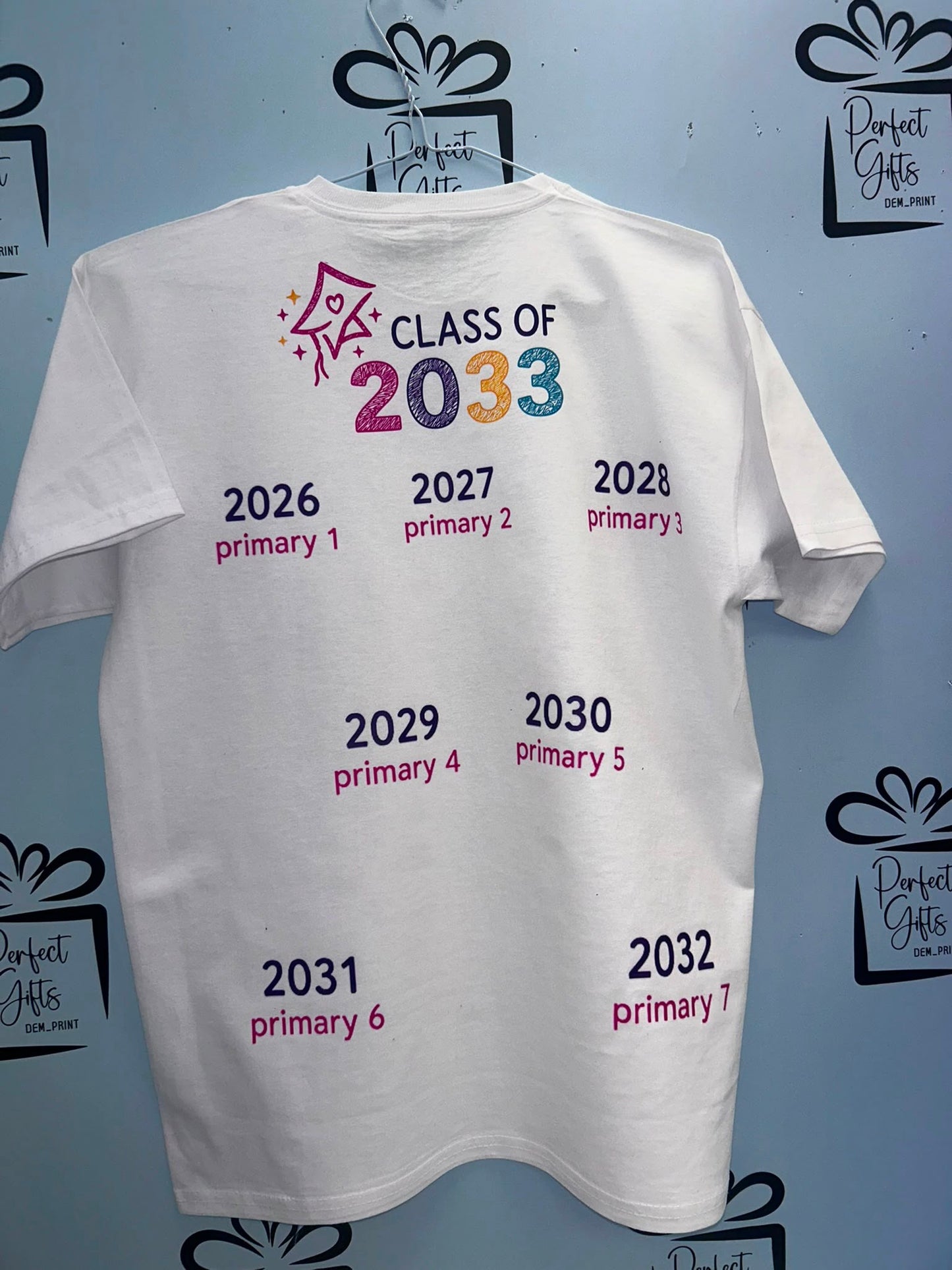 Personalised Grow With Me School T-Shirt | Primary 1–7 Handprint Keepsake | Class of 2033